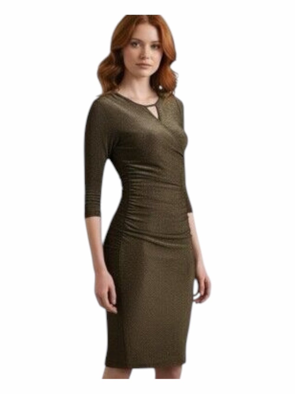 Betabrand Wanderlite Travel Gold Metallic Ruched Cocktail Party Dress. Size XL.
